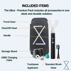 view of details included in a Y-Brush Ultra Premium - Electric Sonic Toothbrush for Adult with accessories